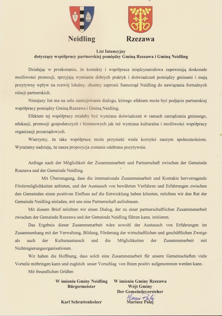 List intecyjny pomiedzy Gminą Rzezawa a Gminą Neidling-1